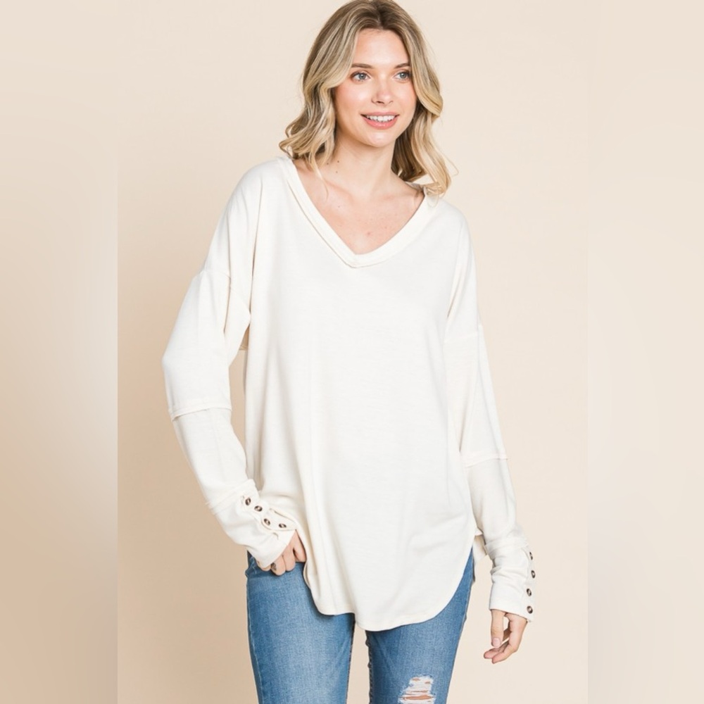 Culture Code Full Size V-Neck Dropped Shoulder Blouse